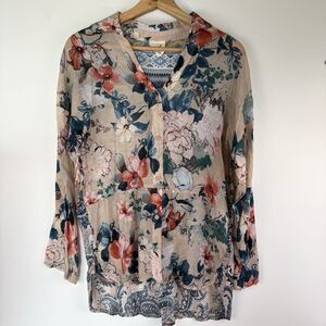 Paisley Sheer Floral Blouse Boho Chic Cottagecore Oversized Art To Wear Sz. M